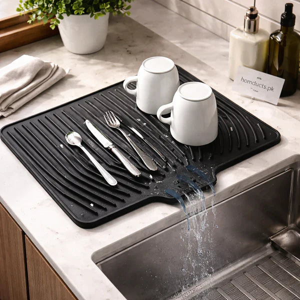 Silicone Sink Drying Mat with Drain Spout | Anti-Slip Tray