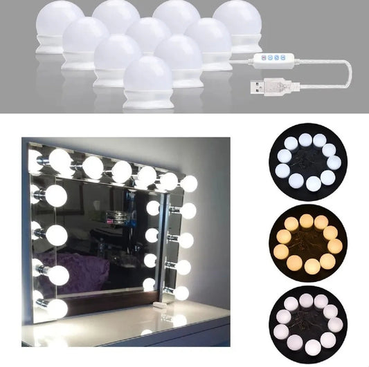 LED Vanity Mirror Lights | 10 Bulb Makeup Lighting Kit (Plastic Body)