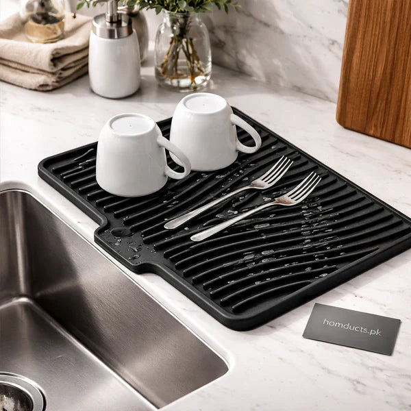 Silicone Sink Drying Mat with Drain Spout | Anti-Slip Tray