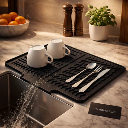 Silicone Sink Drying Mat with Drain Spout | Anti-Slip Tray