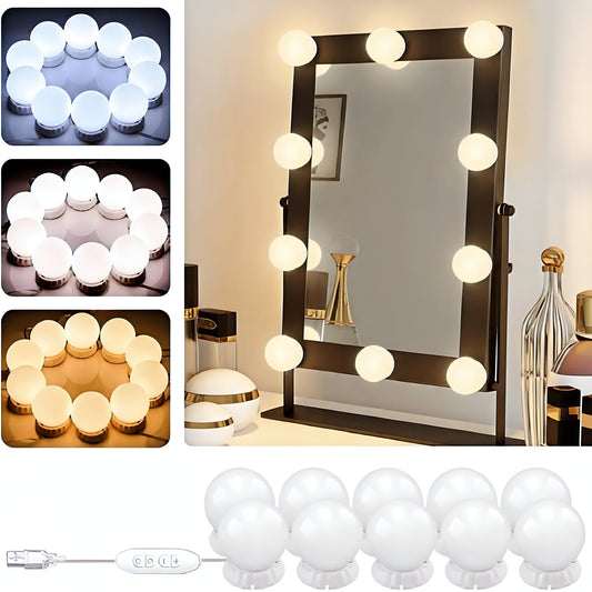 LED Vanity Mirror Lights | 10 Bulb Makeup Lighting Kit (Plastic Body)