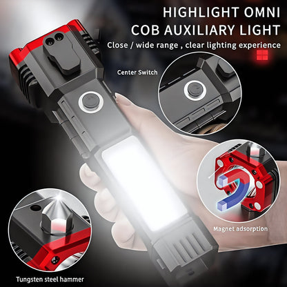 8-in-1 Multifunction Rechargeable LED Flashlight with Emergency Tools