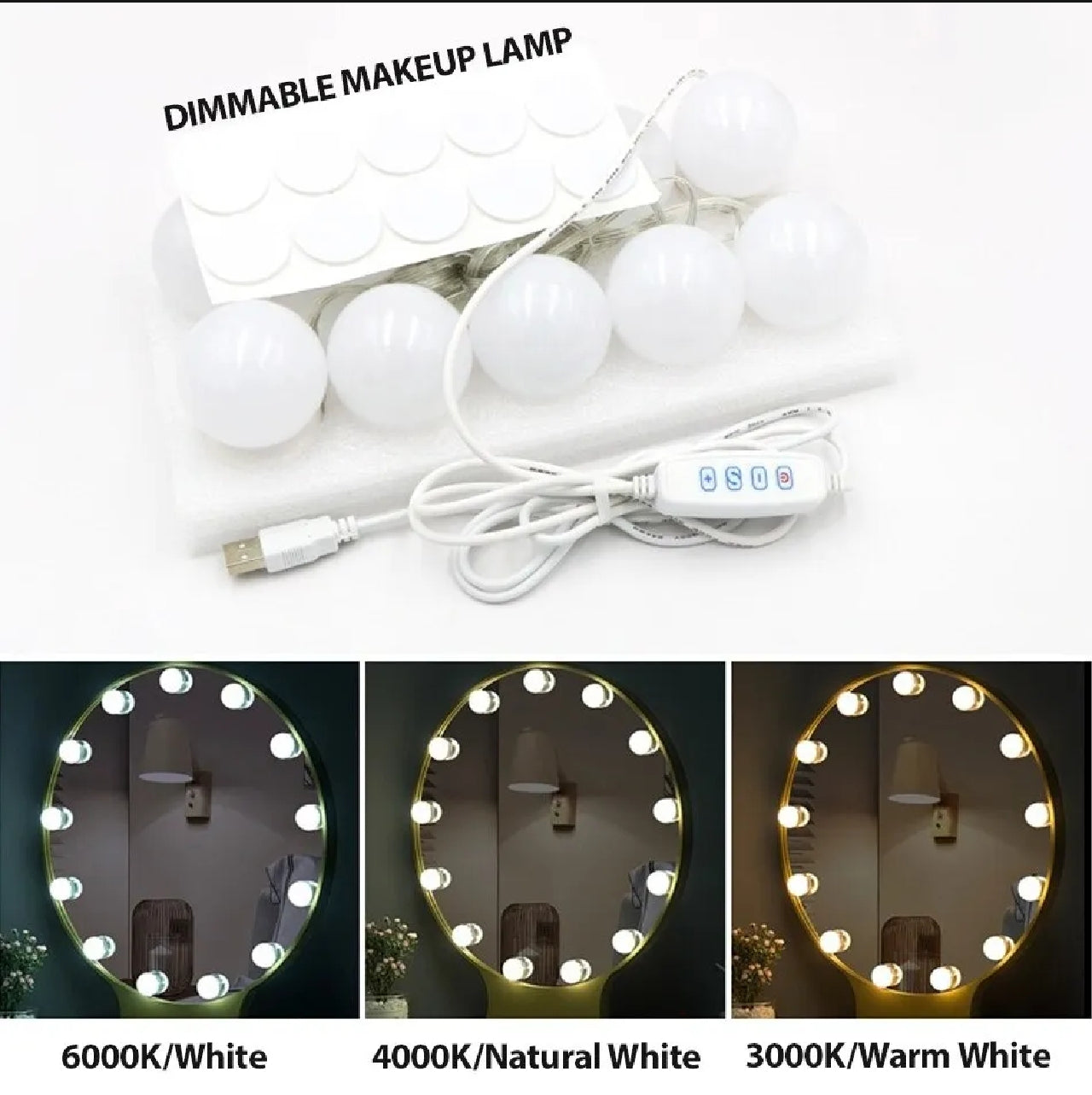 LED Vanity Mirror Lights | 10 Bulb Makeup Lighting Kit (Plastic Body)