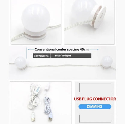 LED Vanity Mirror Lights | 10 Bulb Makeup Lighting Kit (Plastic Body)