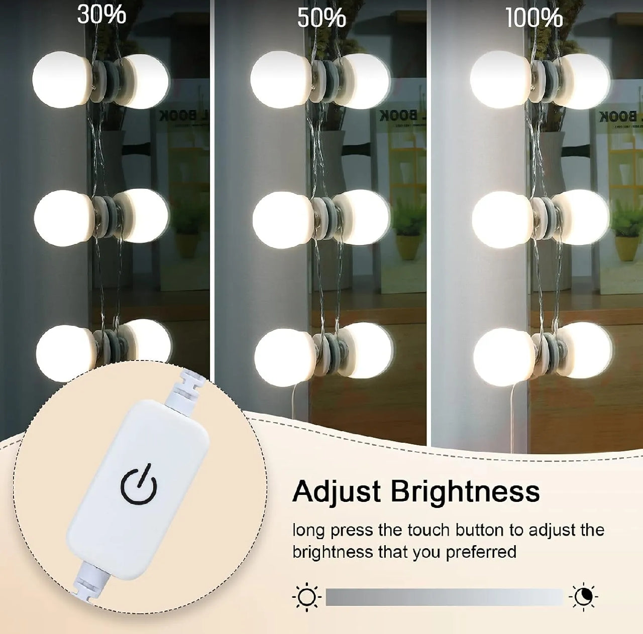 LED Vanity Mirror Lights | 10 Bulb Makeup Lighting Kit (Plastic Body)