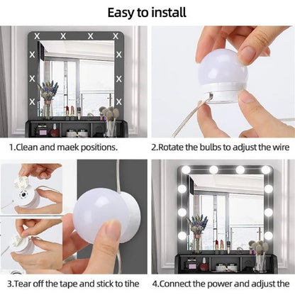 LED Vanity Mirror Lights | 10 Bulb Makeup Lighting Kit (Plastic Body)