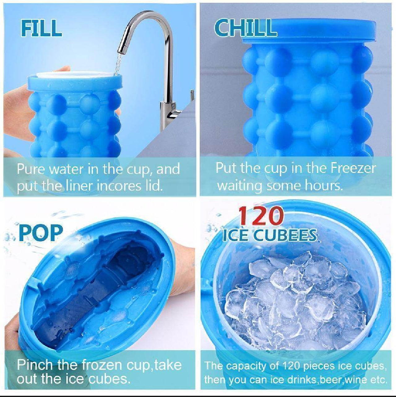 Portable Silicone Ice Cube Maker | Space-Saving Ice Bucket