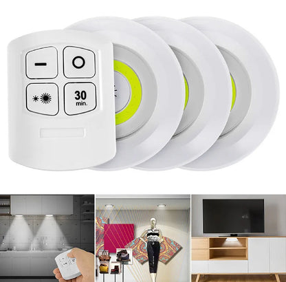 3-Pack Wireless White LED Puck Lights with Remote Control