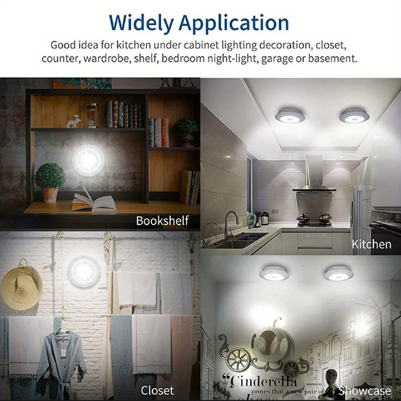 3-Pack Wireless White LED Puck Lights with Remote Control