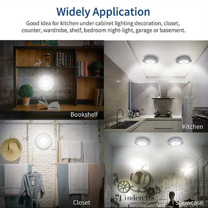 3-Pack Wireless White LED Puck Lights with Remote Control