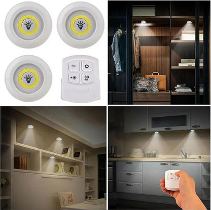 3-Pack Wireless White LED Puck Lights with Remote Control