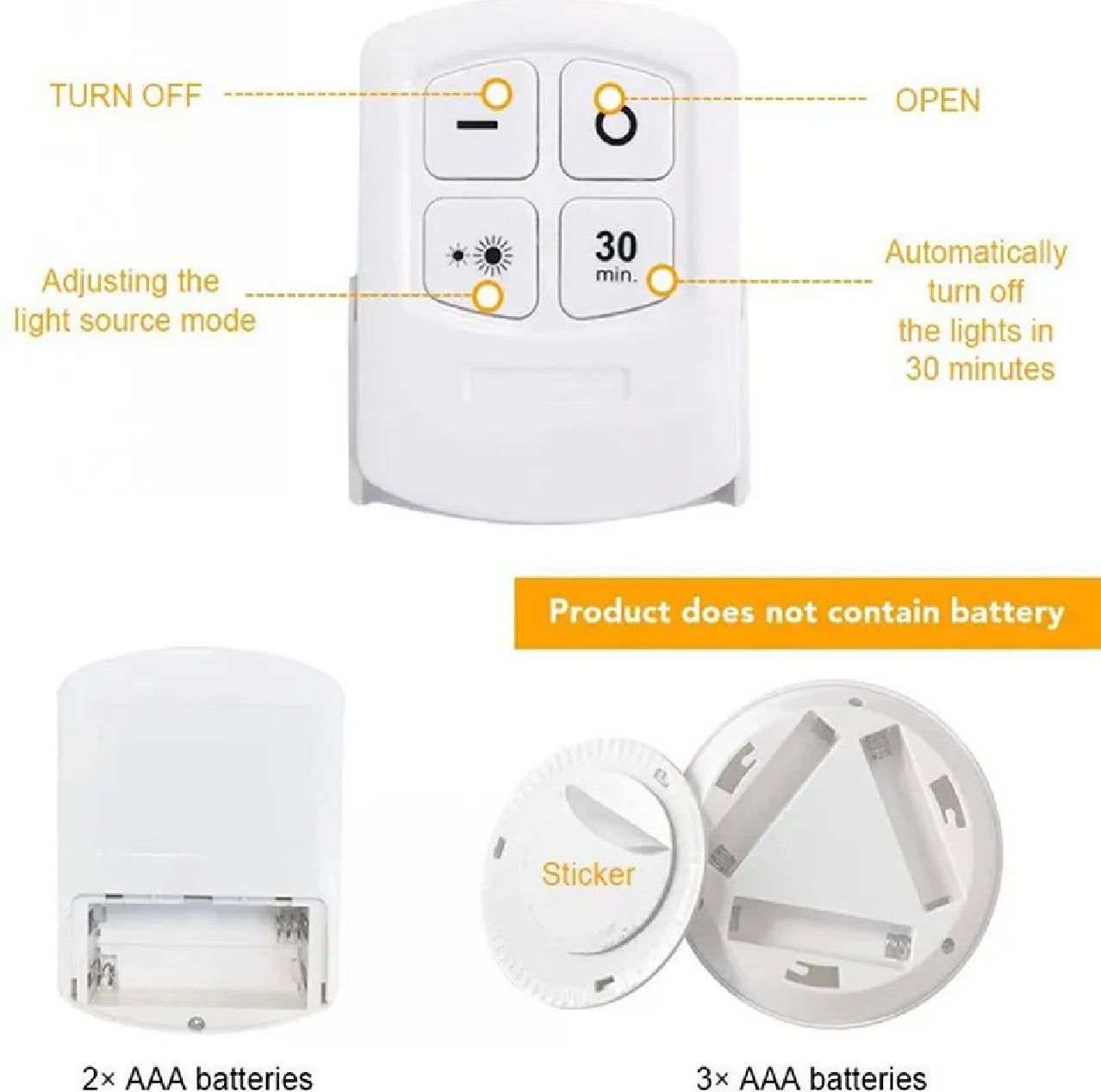 3-Pack Wireless White LED Puck Lights with Remote Control