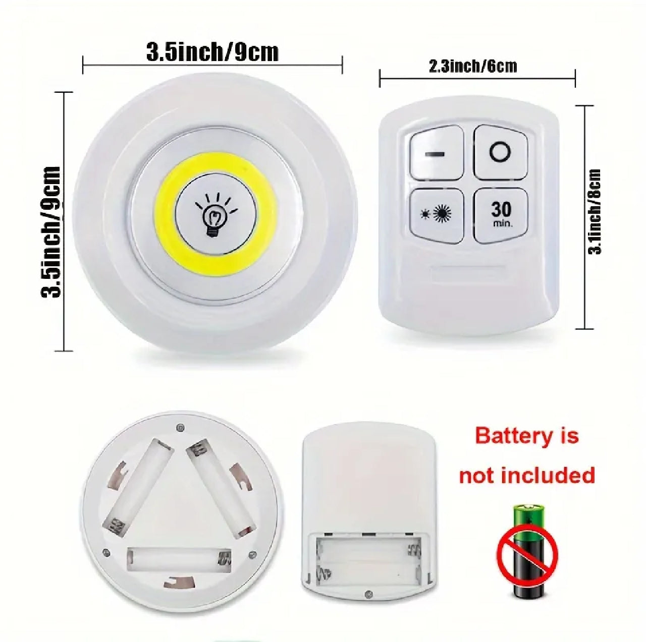 3-Pack Wireless White LED Puck Lights with Remote Control