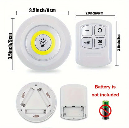 3-Pack Wireless White LED Puck Lights with Remote Control