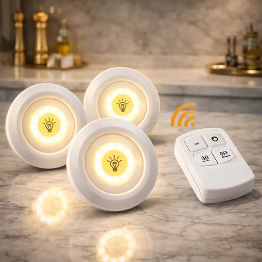 3-Pack Wireless White LED Puck Lights with Remote Control