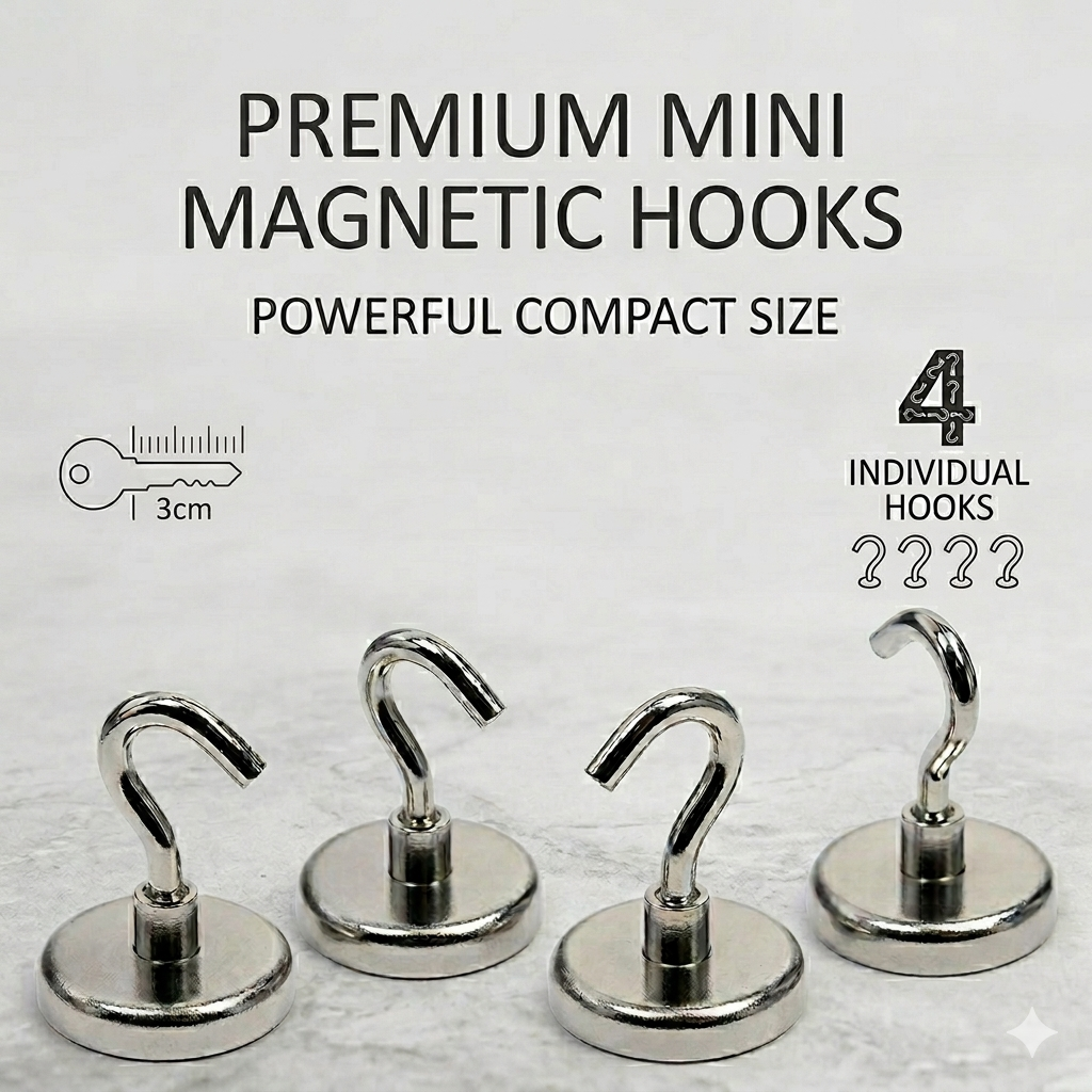 4-Packs Strong Magnetic Hooks | Wall Mount Organizer Hangers